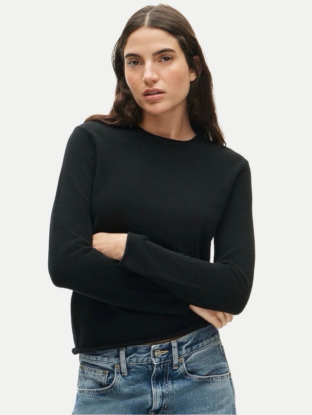 J.CREW Women’s 100% Cashmere Rolled Hem Sweater In Black-XS